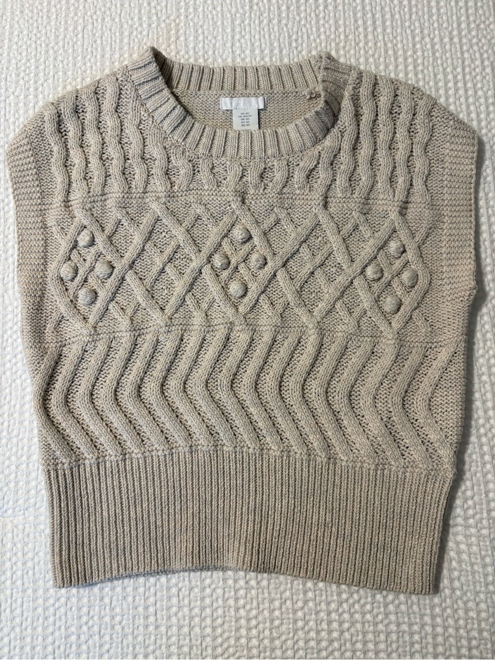 Textured Cable Knit Crewneck Sweater Vest in Cream